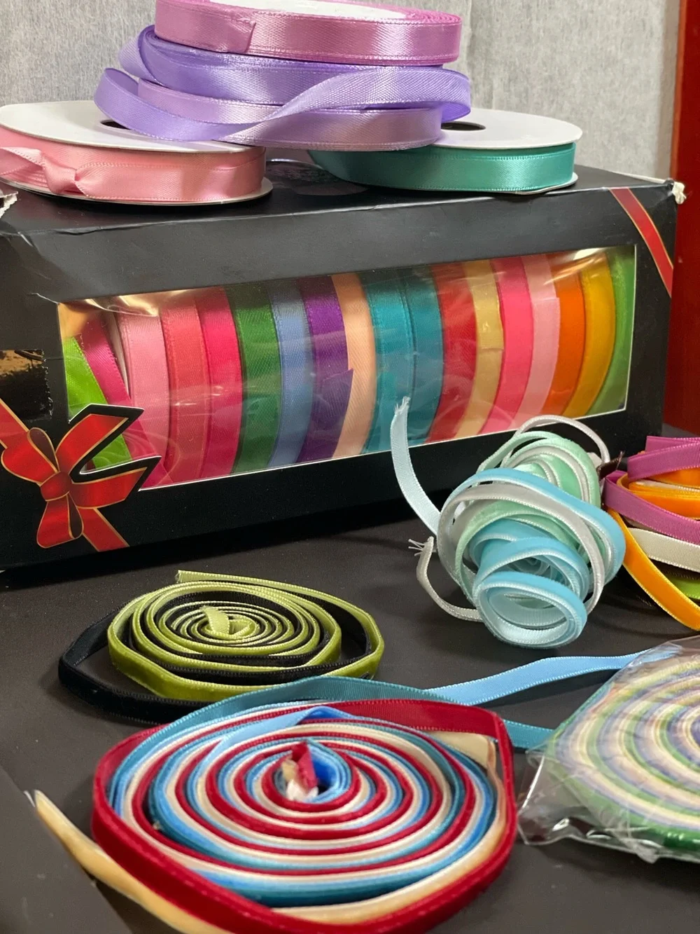 28 Assorted Decorative Ribbon Set - Multicolor - Satin & Velvet Ribbon Rolls